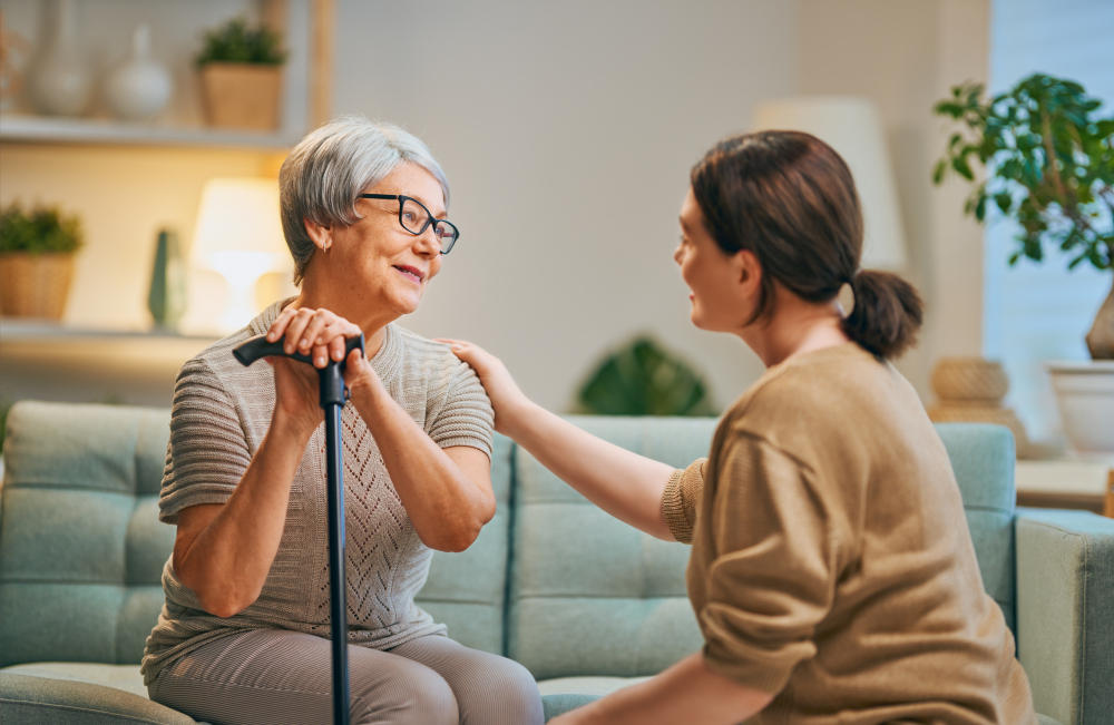 Caregiver with client on pier